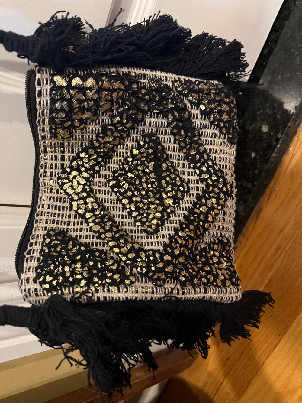 Black & Gold Beaded Fringe Crossbody Bag NWT AMERICA & BEYOND NWT